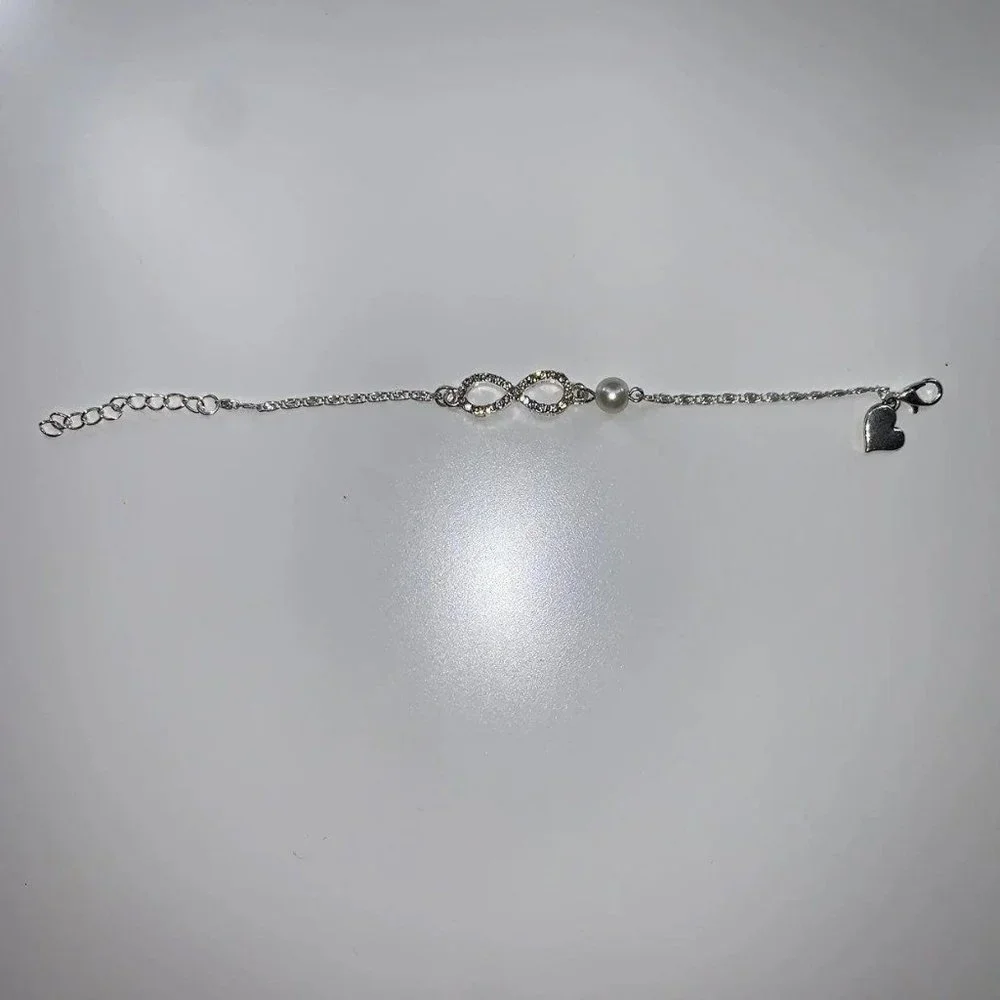 Silver Infinity With Faux Pearl Bracelet